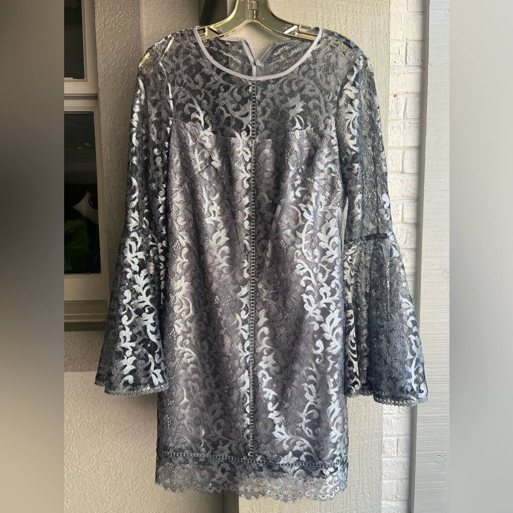 WHBM silver cocktail lace overlay dress 2